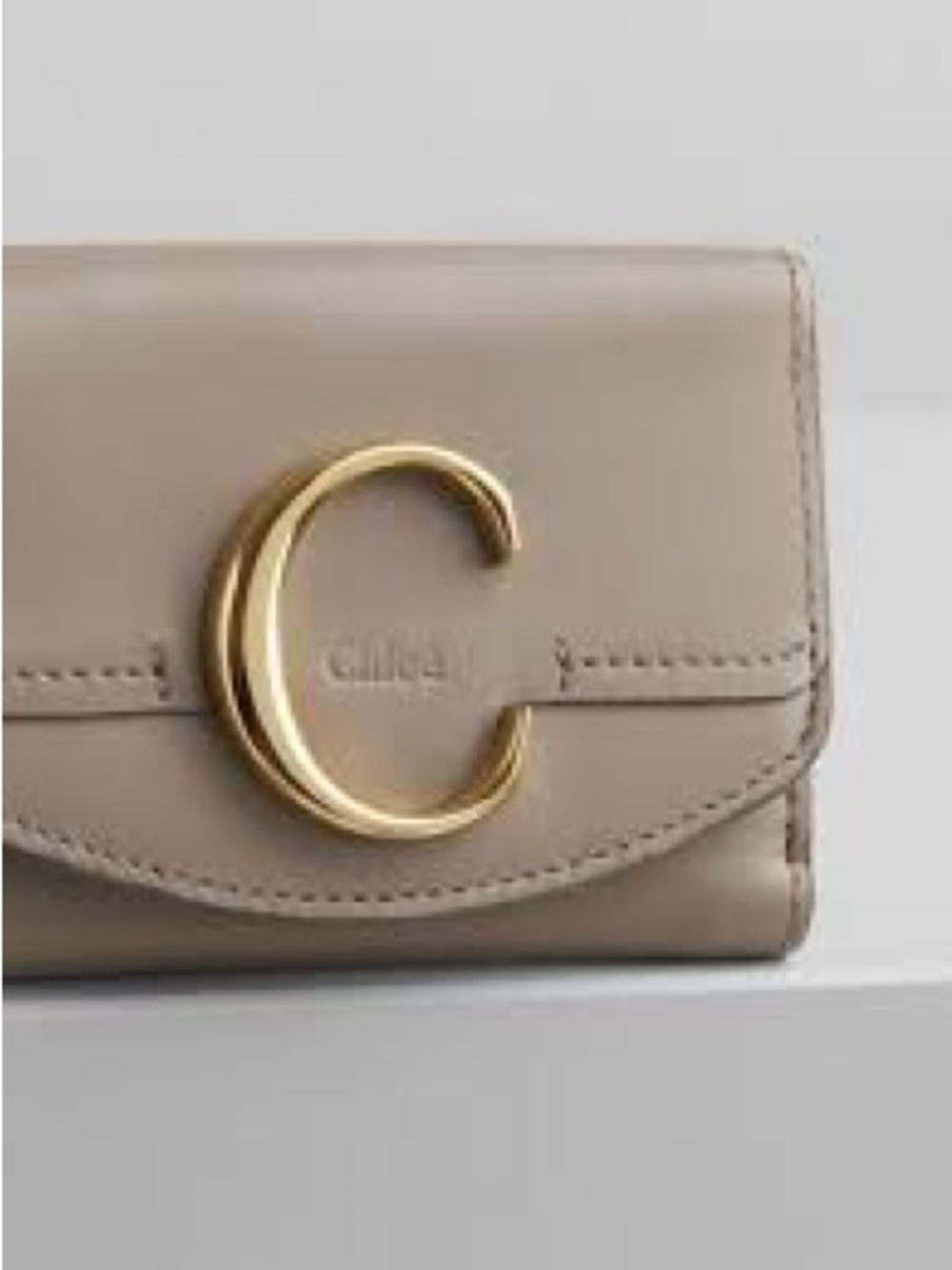Chloe C Leather mini Trifold Wallet Purse in beige